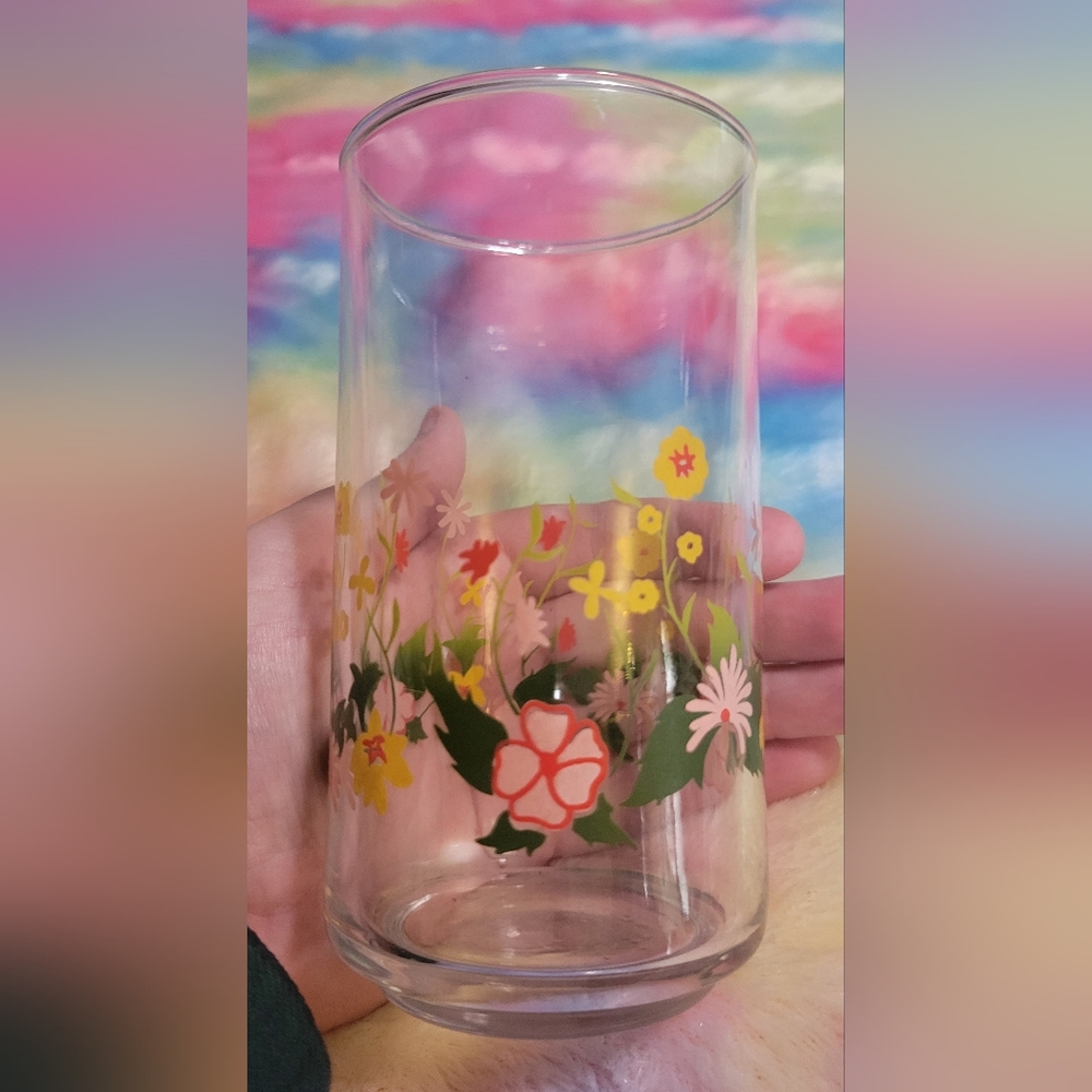 Vintage 1960s Floral Drinking Glass